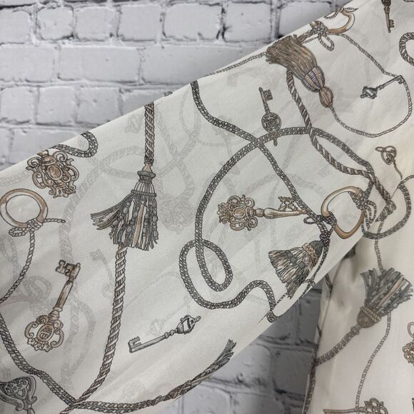 White House Black Market Cream Chain Print Long Sleeve Chiffon Blouse Women's L - Picture 5 of 13